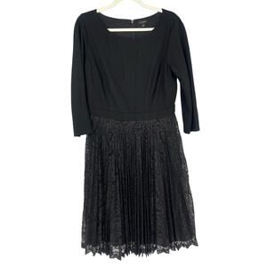Talbots Dress Womens 10 Black Ponte 3/4 Sleeve Top Pleated Lace Skirt